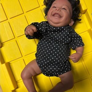Reborn Black Polka Dot Smiling Baby Doll
